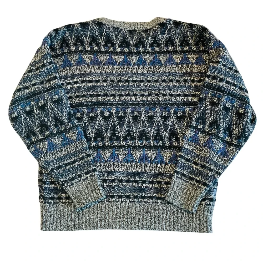 METHOD men's Vtg. sweater 90s retro‎ gray blue black crew neck geometric grandpa